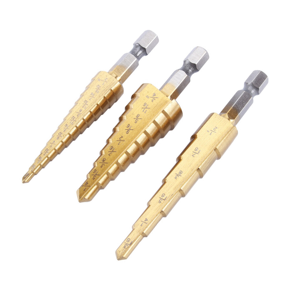 3 Pcs Small Hss Step Ti Cone Drill Hole Cutter Bit Set Tool With Pouch 6911324417815