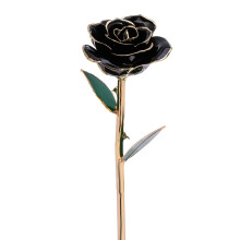 Long Stem Dipped 24k Gold Trim Red Rose In Gold Gift Box with stand (black rose with stand)