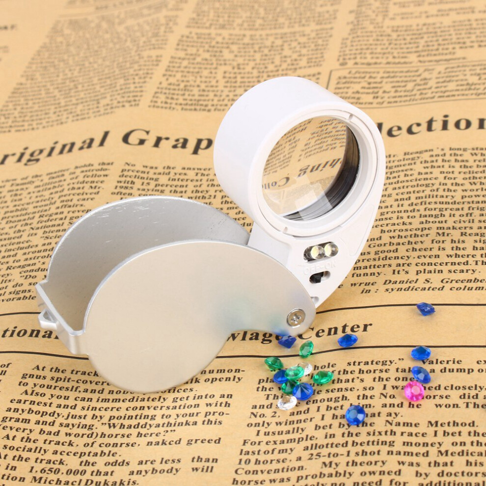 Sliver 40X Reading Magnifying Lenses Glass Eweler Loupe Illuminated Magnifier with LED Lamp