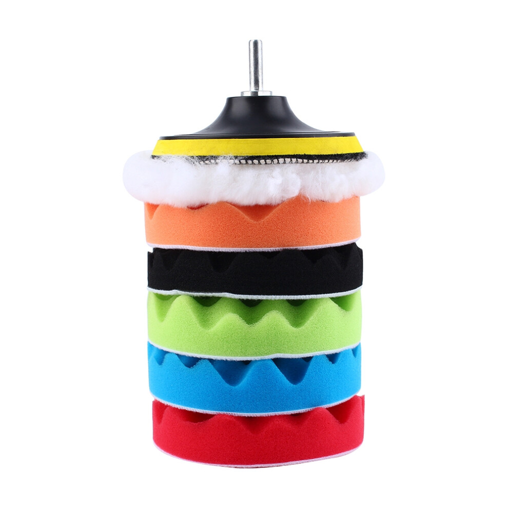7Pcs 4" Sponge Polishing Waxing Buffing Pads Kit Car Polisher M10 Drill Adapter Kit 7621324429181