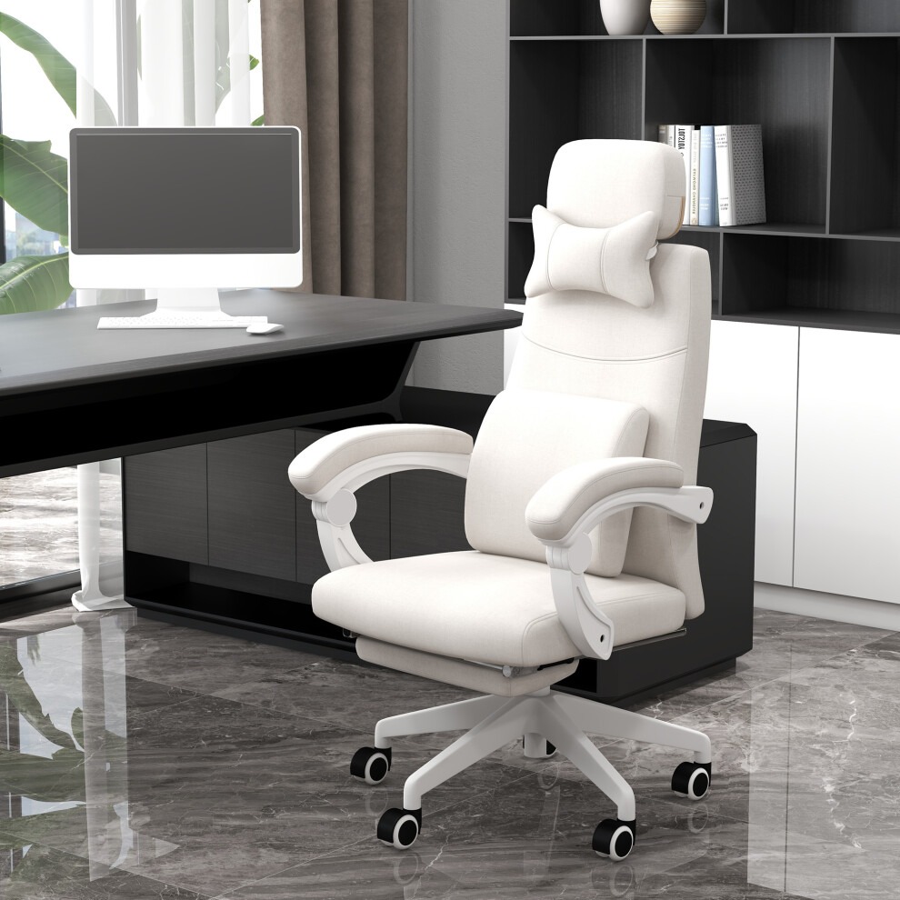 Vinsetto Swivel Desk Chair - White - Adjustable Height - Footrest - Reclining - 160° - Image 3