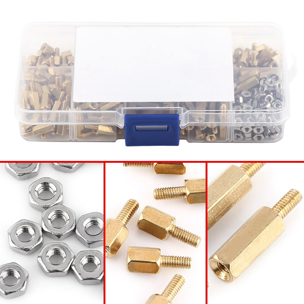 360Pcs M2.5 Brass Male Female Standoff And Stainless Steel Hex Nuts Assortment In Box 5051324434519