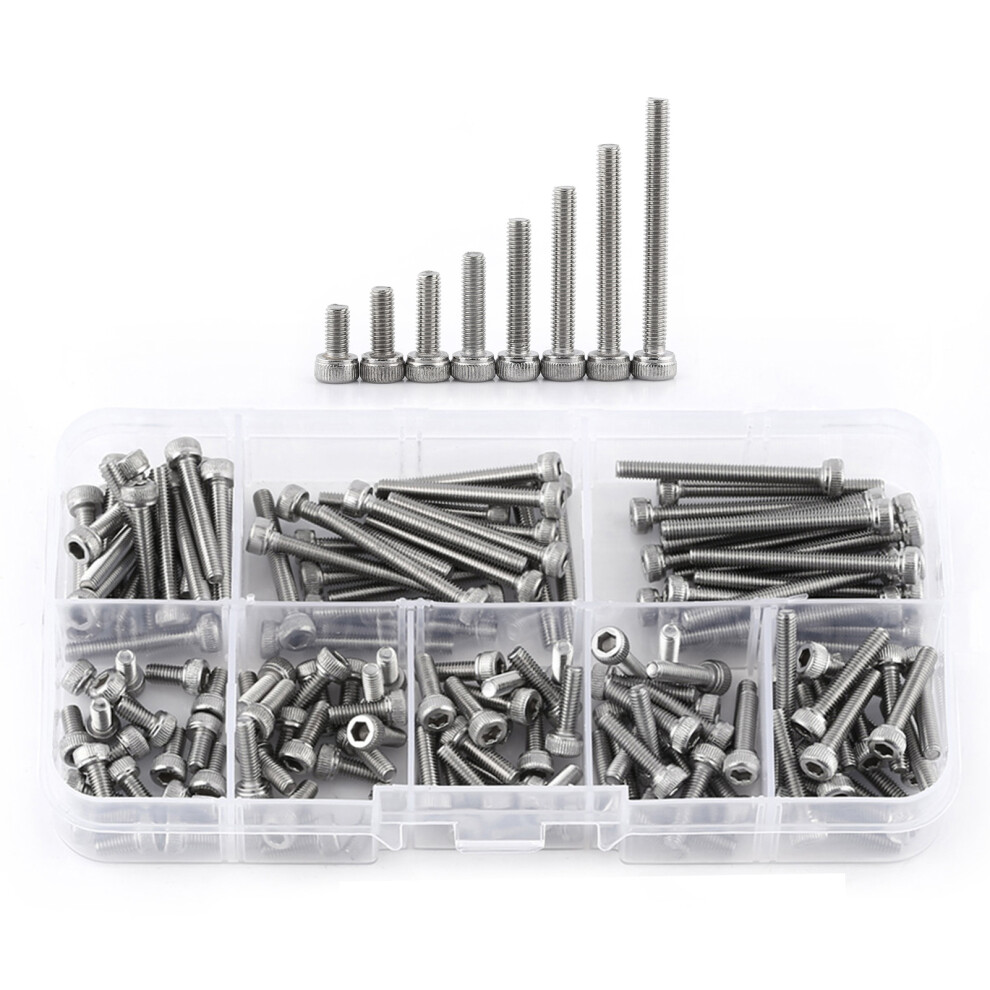 160Pcs M3 Ss304 Stainless Steel Metric Thread Hex Socket Cap Head Screws Bolts 9321324436261