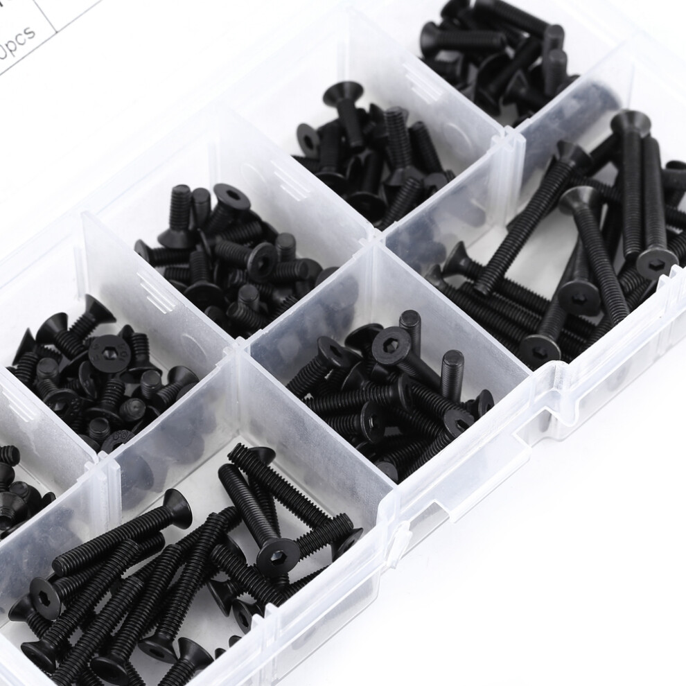200Pcs/Box M3 Countersunk Flat Head Hex Socket Screw Bolt Machine Fastener Assortment Set 4951324436722