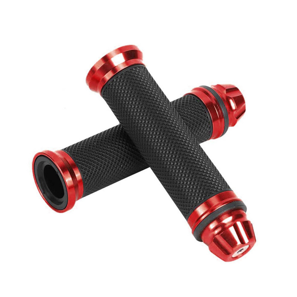 Motorcycle Cnc Aluminum Rubber Handlebar Hand Grips For 7/8" Handle Bar Bike Bicycle Red 9311324439430