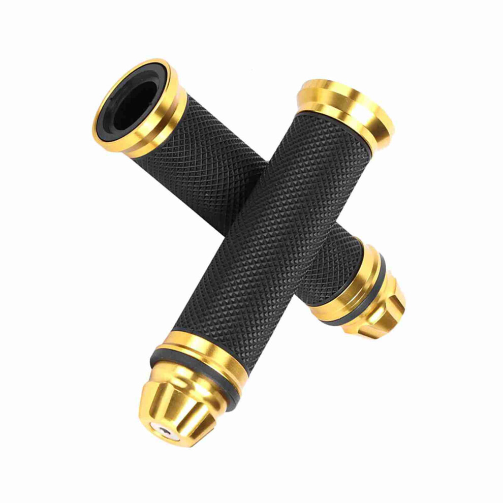 Motorcycle Cnc Aluminum Rubber Handlebar Hand Grips For 7/8" Handle Bar Bike Bicycle Golden 4381324439452