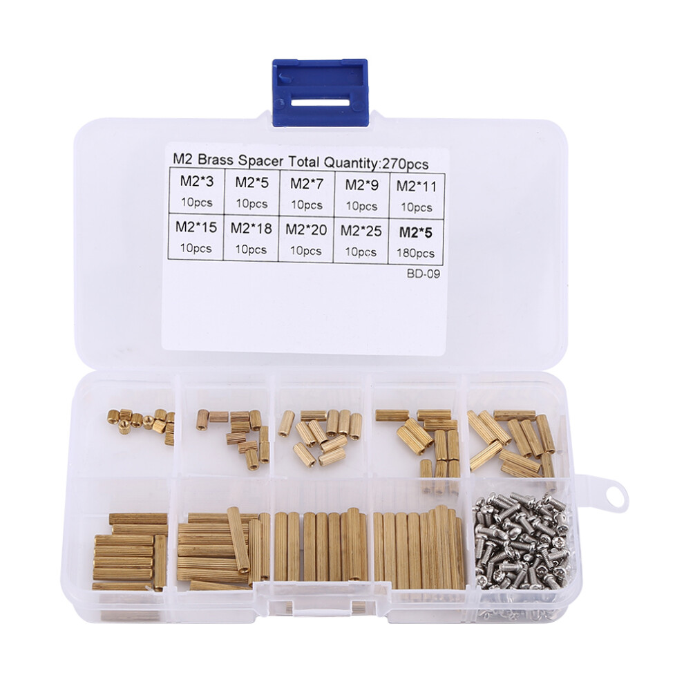 270Pcs M2 Brass Female Female Standoff And Screws Assortment Kit 8211324446395
