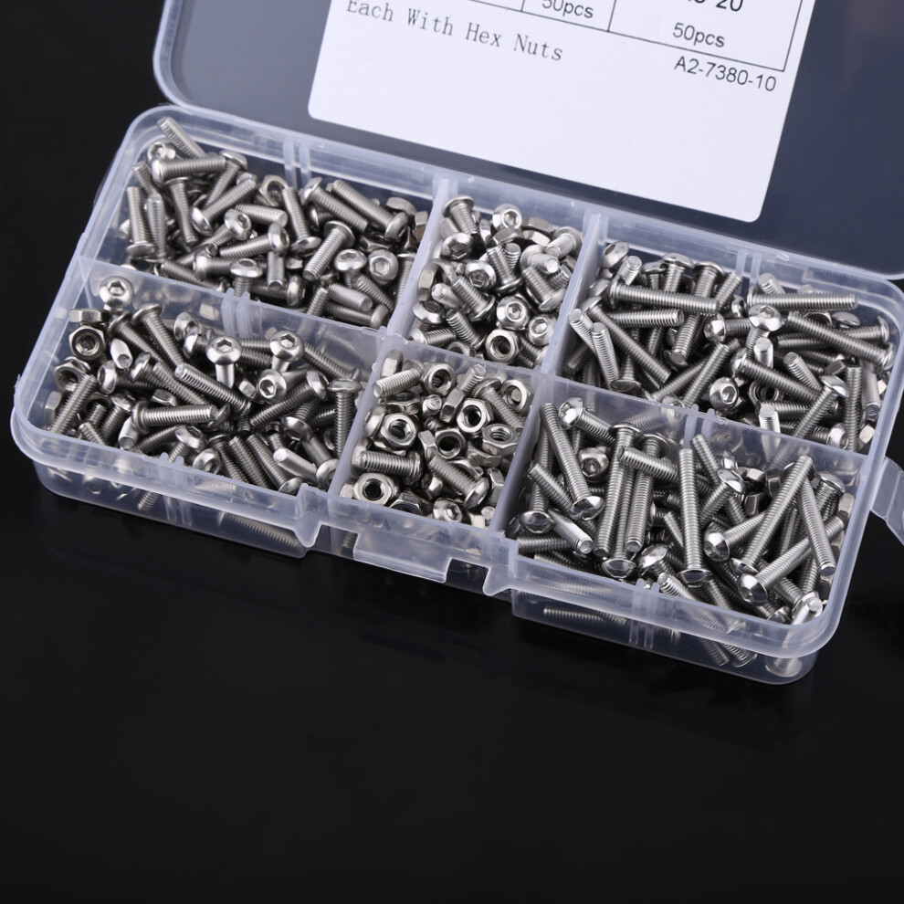 300pcs M3 Stainless Steel Button Head Hex Socket Screws Assortment Kit with Nuts-image-OPC-PHWNMMC-NEW