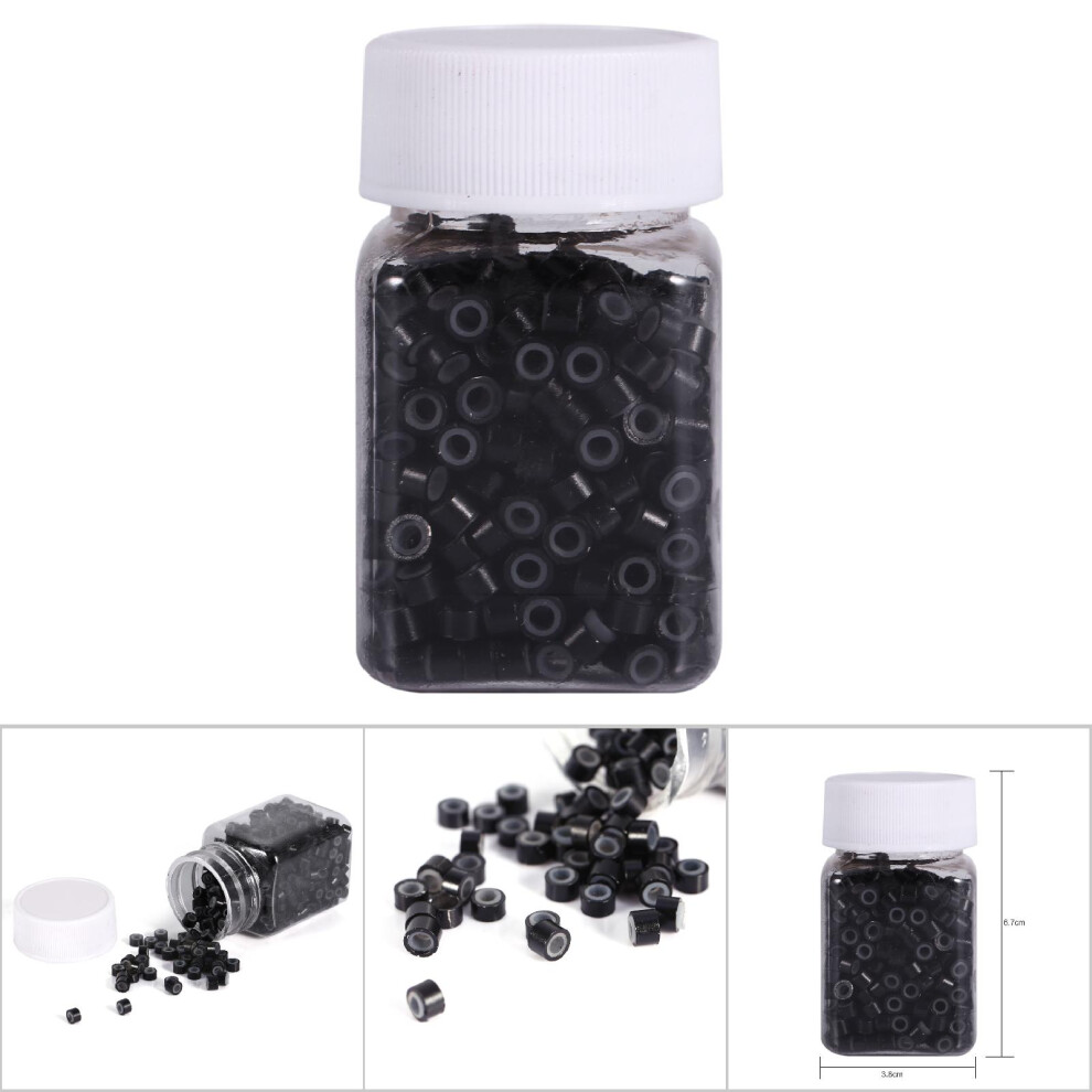 Unisex Black 500Pcs/Bottle Silicone Lined Feather Human Hair Extension Beads Link Rings(500Pcs )