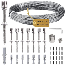 12m Stainless Steel Plant Trellis Wire System, 3mm Cable Climbing Plant Support Kit for Garden Wall, Vine Plants & Outdoor Plants