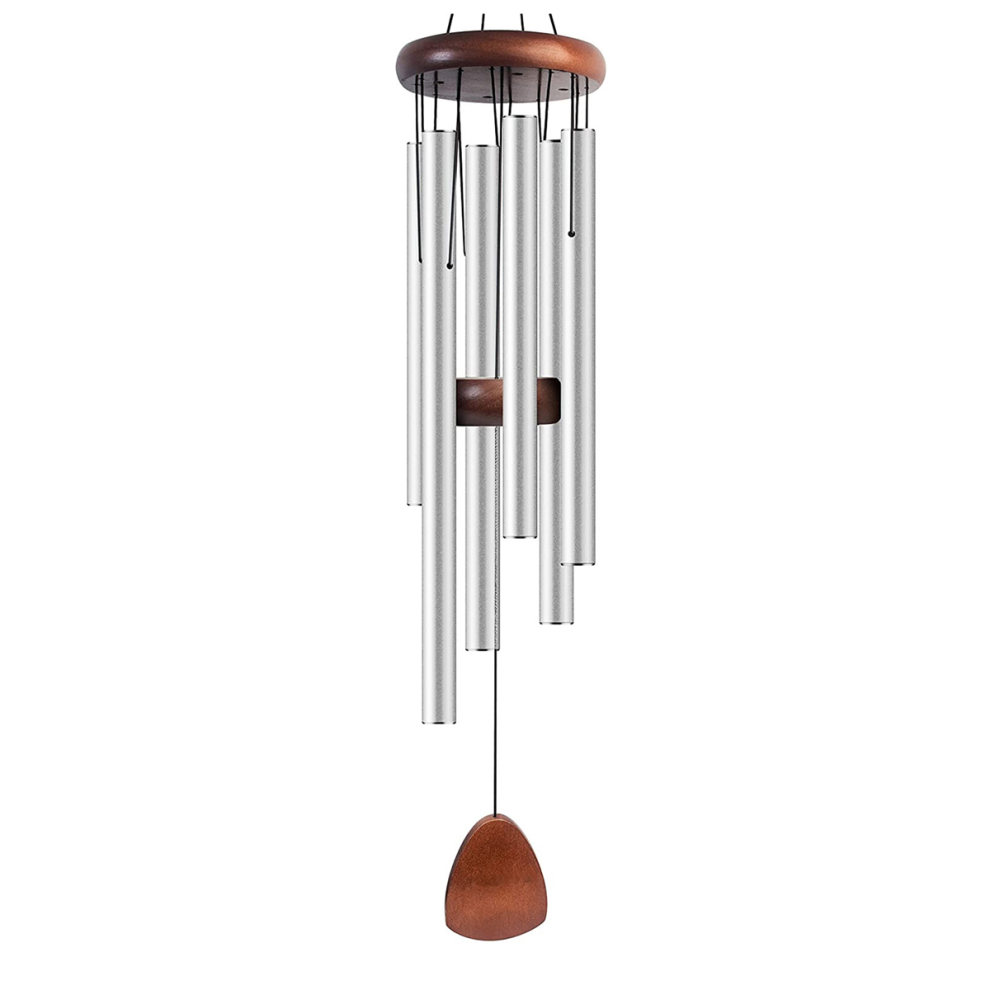 Carillon éolien en métal argenté, carillon éolien en aluminium, 6 tiges, décoration d'intérieur, artisanat, jardin, terrasse