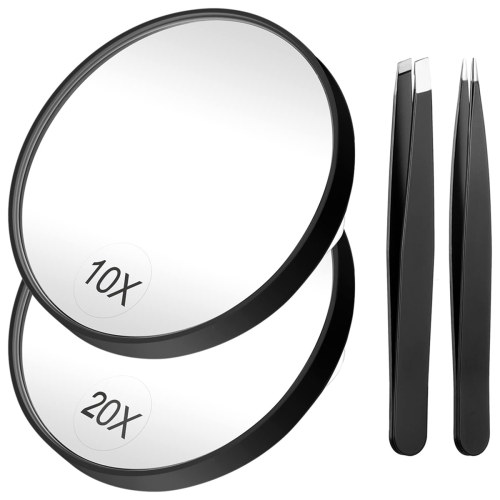 Specchio ingranditore 20X + specchi ingranditori 10X con 2 ventose, piccolo kit da viaggio e pinzette