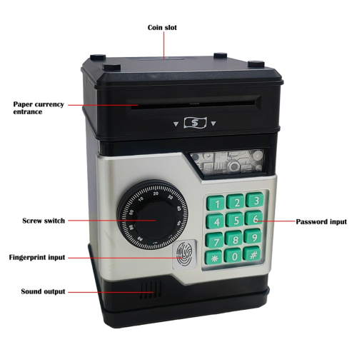 Cofrinho eletrônico com senha para caixa eletrônico, cofre inteligente com impressão digital, banco automático, presente para crianças, azul 2