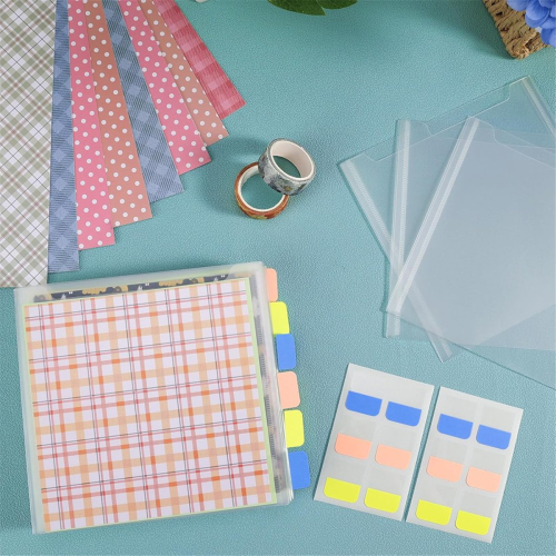 60 peças de armazenamento de papel 6x6 polegadas, capas plásticas transparentes com 120 abas adesivas de índice para scrapbooking e cartolina 2