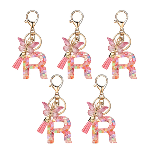 R Type Letter Pendant Pink Cute Initial Keychain Butterfly 1