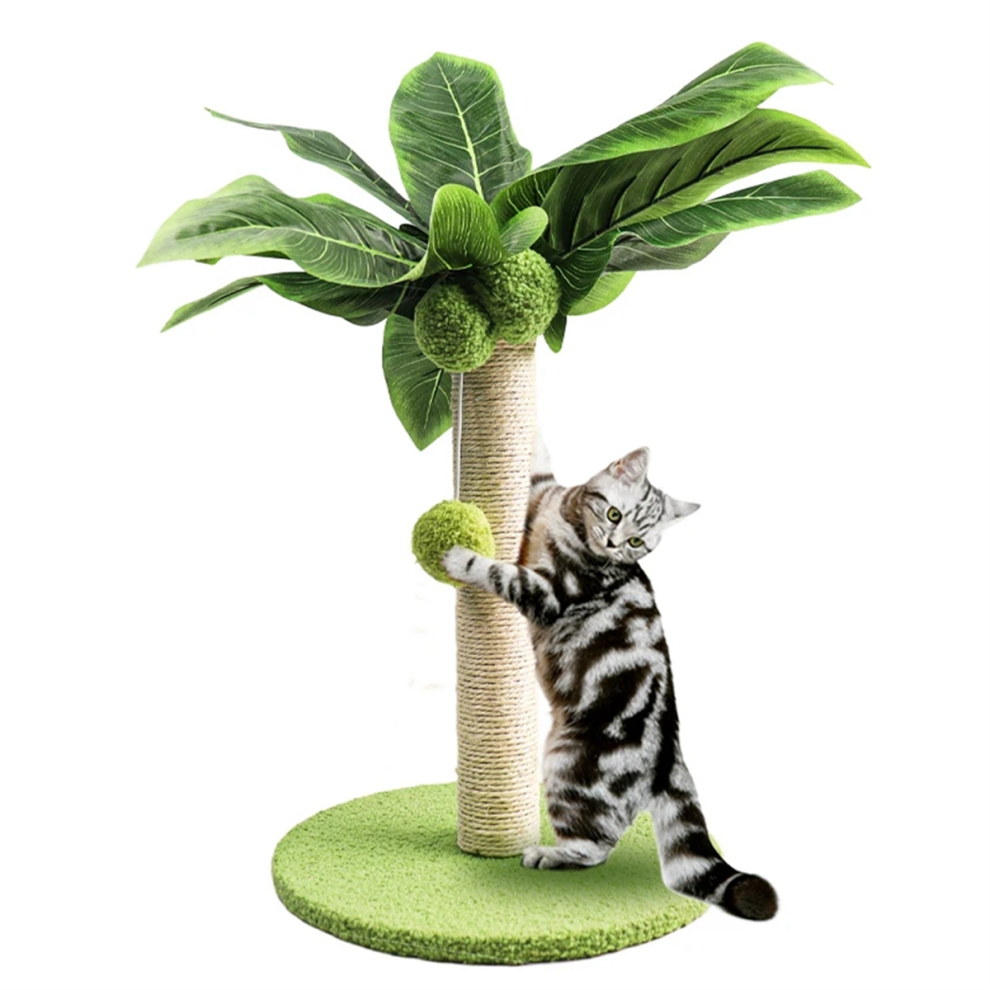 Arbre à chat pour chaton, joli poteau en feuilles vertes avec corde en sisal, arbre à chat d'intérieur S