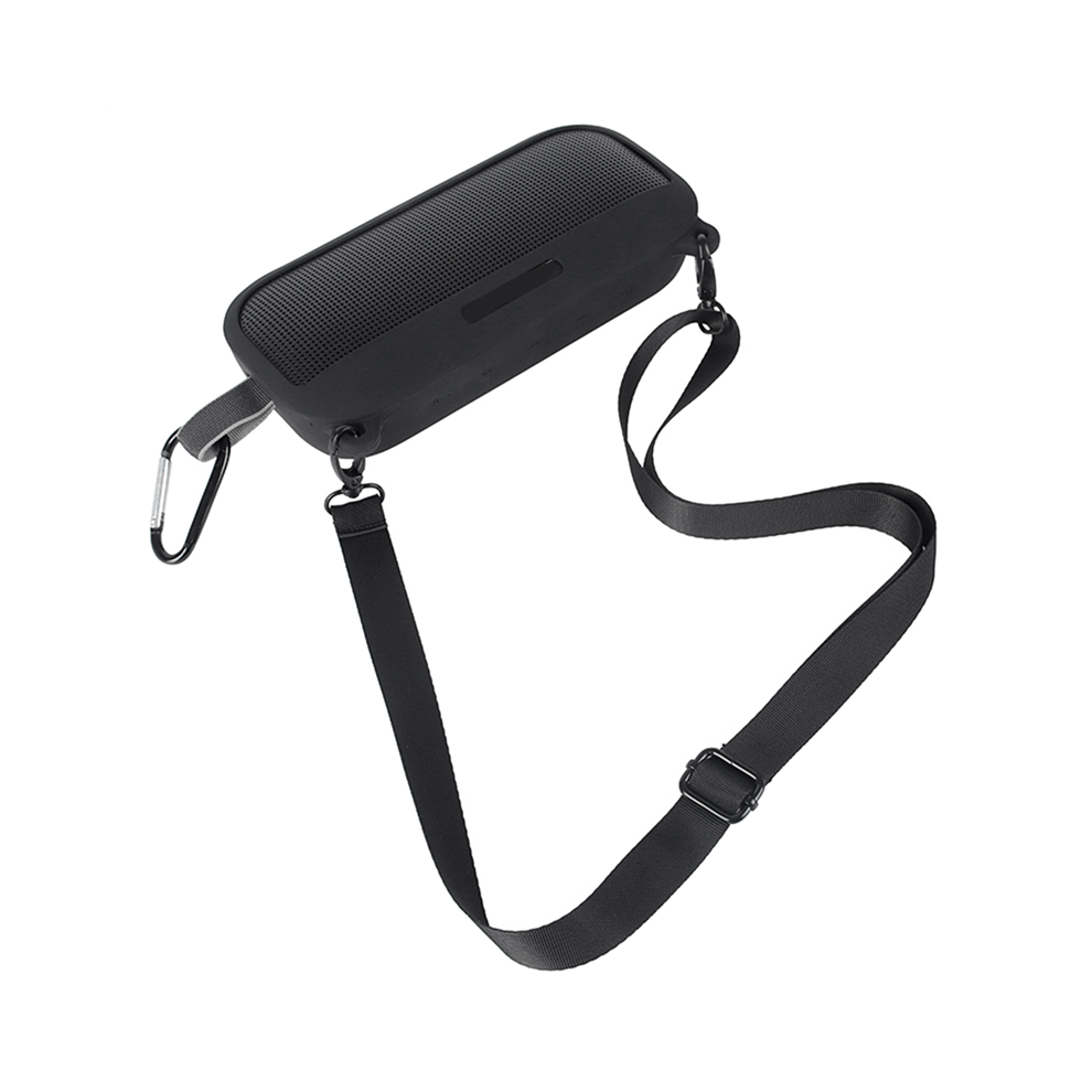 Soft Silicone Case Cover For Soundlink Flex Bluetooth Portable Speaker With Shoulder Strap And Carabiner, Black 4851034647114