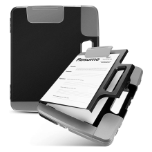 Svart clipboard med oppbevaringsplastkasse og håndtak, konstruksjonspermer, 14,4 x 12,1 x 2,44 tommer