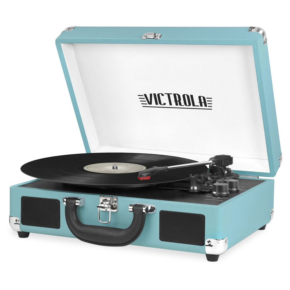 Victrola Vintage 3-Speed Bluetooth Portable Suitcase Record Player With Built-In Speakers | Upgraded Turntable Audio Sound|Aqua Turquoise Model Numb