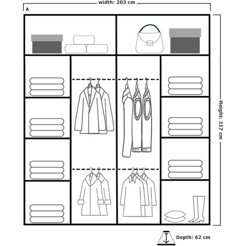 (203cm,Black) Modern Sliding Wardrobe with Mirror-Door 2