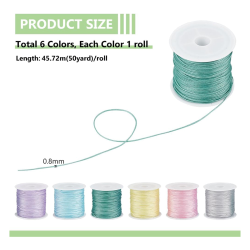 300 Yards 0.8mm Nylon String for Bracelets, 6 Colors Braided Thread 2