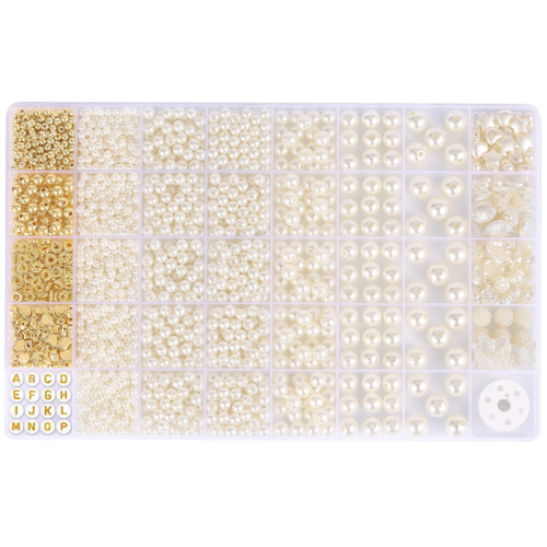 1860pcs Beads Bracelet Making Kit, 5 Sizes Round White Pearl Beads 1