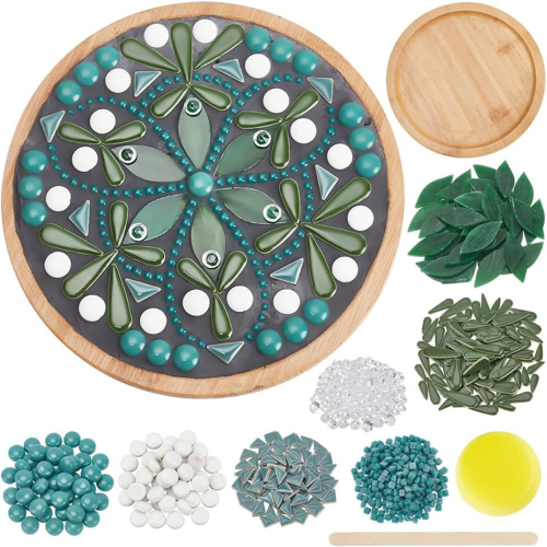 DIY Ceramic Mosaic Kit Floral Mosaic Bamboo Coaster Set