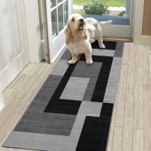 (80cm x 150cm (2ft 6" x 5ft)- Large Runner Rug/Kitchen Floor Mat, Black Grey Silver) Non-Slip Rugs Printed Carpets Hallway Runner Mats