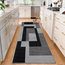 (80cm x 300cm (2ft 6" x 10ft)-Extra Long Hallway Runner Rug Printed Carpet, Black Grey Silver) Non-Slip Rugs Printed Carpets Hallway Runner Mats