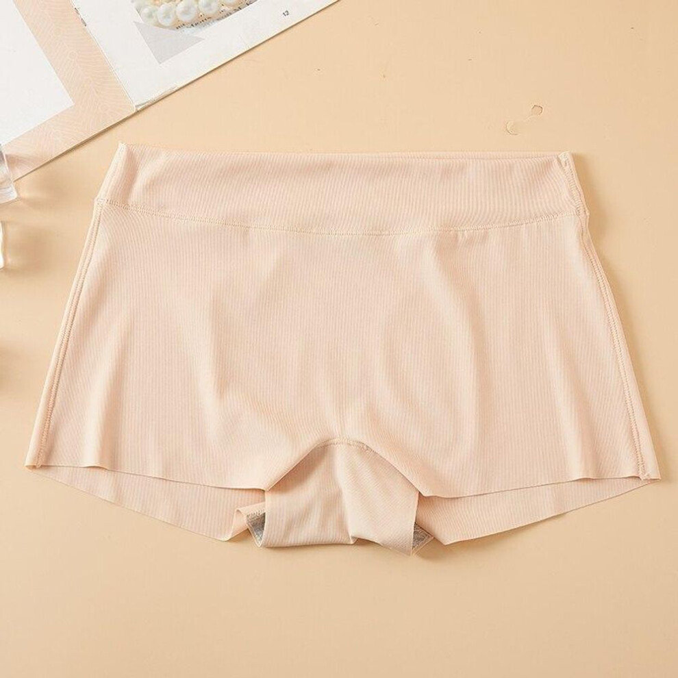 (beige, M) Silk Women Safety Short Pants Nylon Panties Traceless Girls Emptied Boyshorts Boxers