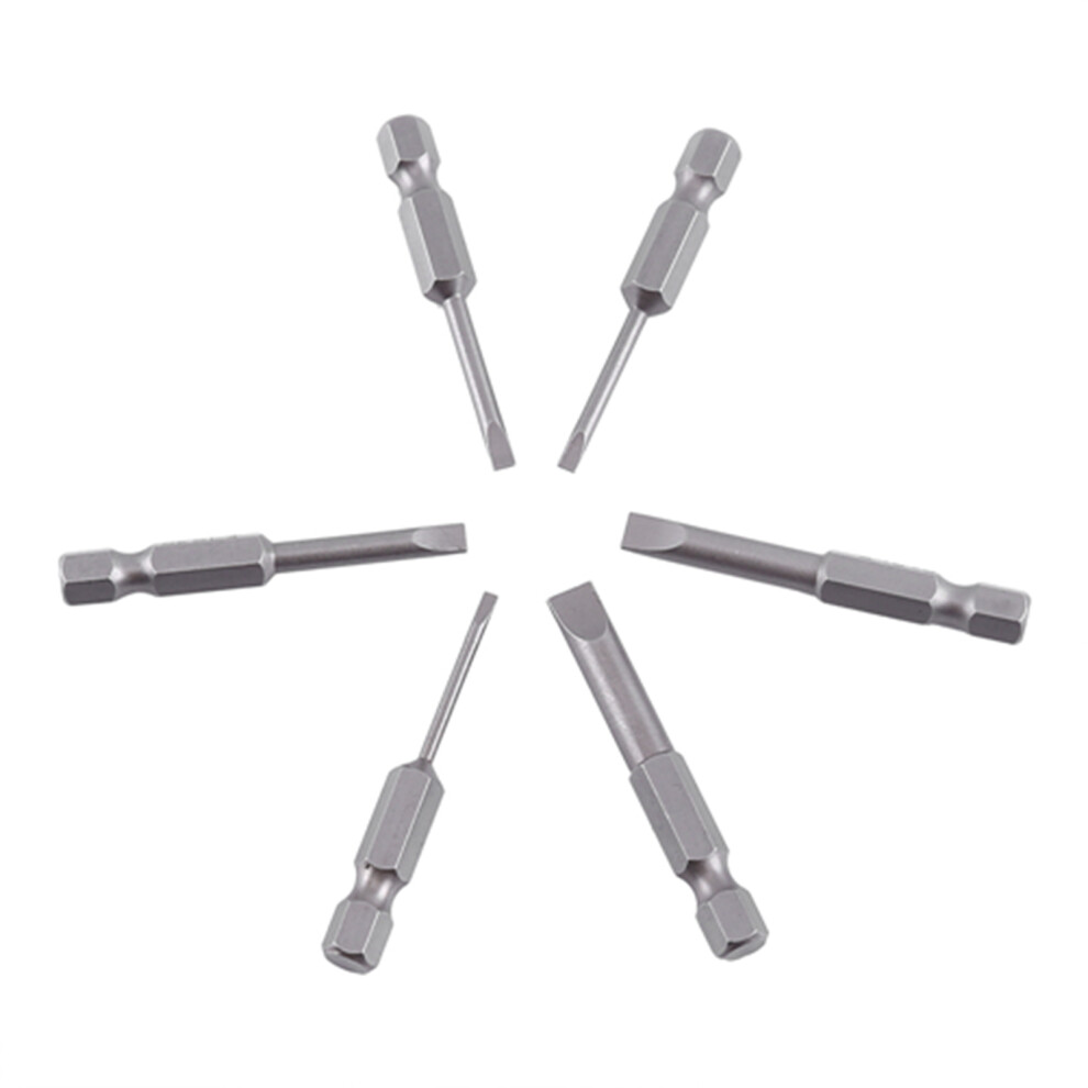 6Pcs 50Mm 2.0-6.0Mm 0.25" Hex Shank S2 Alloy Flat Head Magnetic Tip Slotted Screwdriver Bits 4911324459787