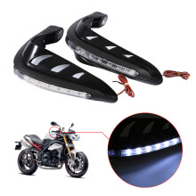 1 Pair Universal Handlebar Hand Protector LED Light Motorcycle Hand Guards Black