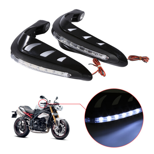 1 Pair Universal Handlebar Hand Protector LED Light Motorcycle Hand Guards Black