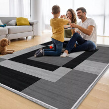 (160cm x 230cm (5ft 3" x 7ft 6")- Large Area Rug for Living Room/Bedroom/Dining Room, Black Grey Silver) Non-Slip Rugs Printed Carpets Hallway Runner Mats