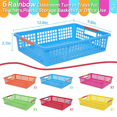 Teacher Tray, Plastic Classroom Paper Organizer,Home Book Basket,6Pcs 1