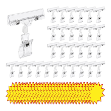 60-teiliges Set mit transparenten Schildhaltern und leeren Preisschildern aus Kunststoff.