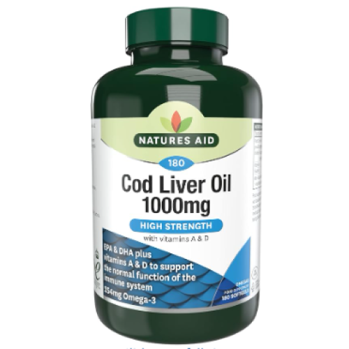 Natures Aid Natures Aid Cod Liver Oil 1000mg Omega3  Vitamins A & D  180ct