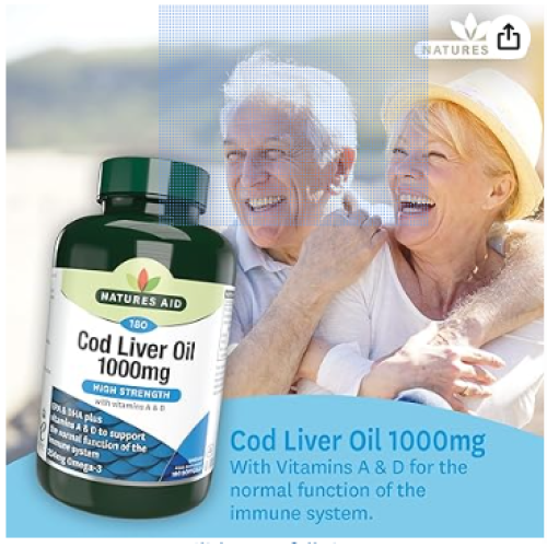 Natures Aid Natures Aid Cod Liver Oil 1000mg Omega3  Vitamins A & D  180ct 1