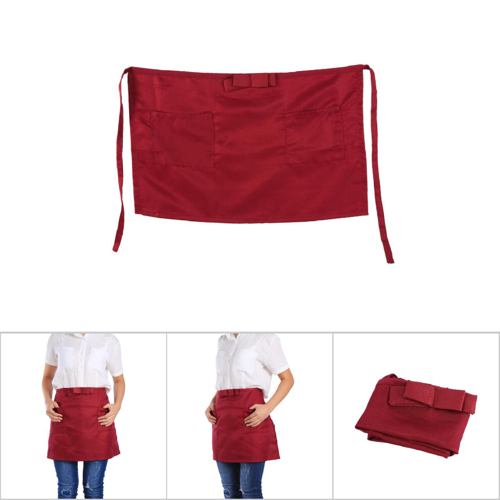 Half Size Short Waist Apron 2 Pockets Cafe Restaurant Waiter Waitress Pub Bar Burgundy 4661324465348