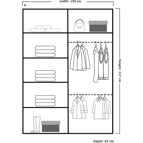(Black, 150cm ) Marika Sliding Wardrobe LED Light 2