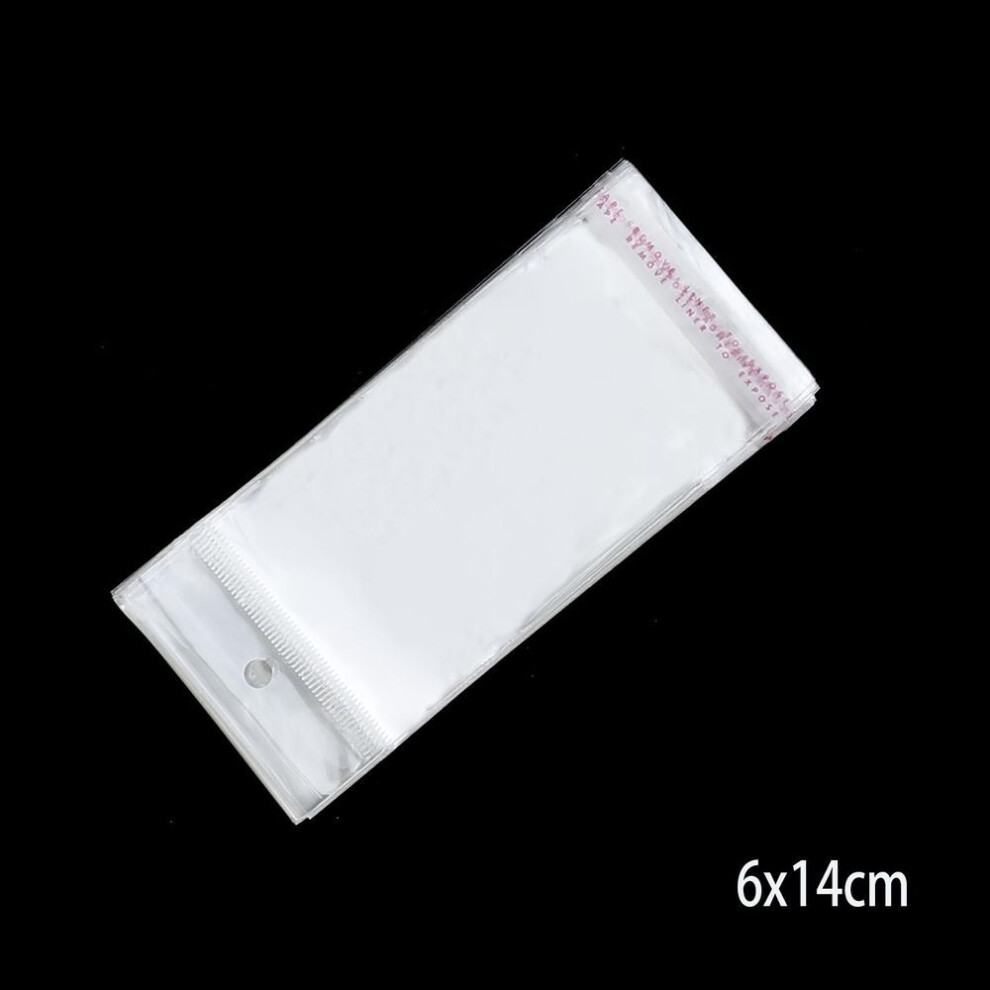 (6*14CM) 100 Pcs Transparent Self Adhesive Seal Plastic Storage Bag Opp Poly Pack Bag With Hang Hole Retail Packaging Pouch