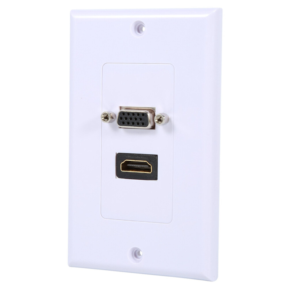 1 Port Hdmi Female 1 Port Vga Female Av Wall Outlet Video Socket Face Connector Plate White 8731324466532