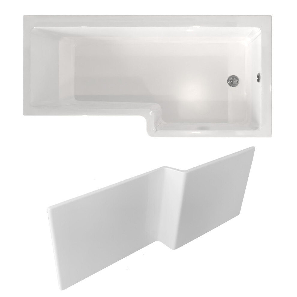 Nes Home 1700 x 850mm Square Right Hand L Shaped Shower Bath & Front Panel