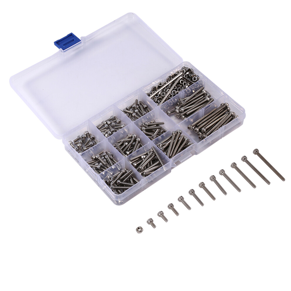 440Pcs M3 Stainless Steel Hex Head Socket Screws And Nuts Assortment 2 Hex Keys 4611324467590