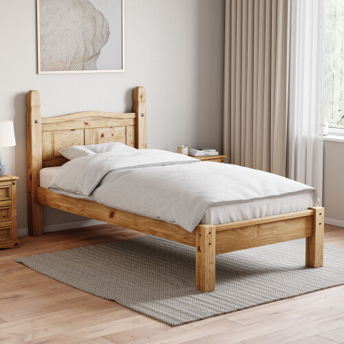 Home Discount (Single) Corona Bed Frame Low Foot Pine Wood Rustic Wax