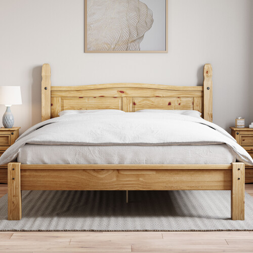 Home Discount (Double) Corona Bed Frame Low Foot Pine Wood Rustic Wax 2