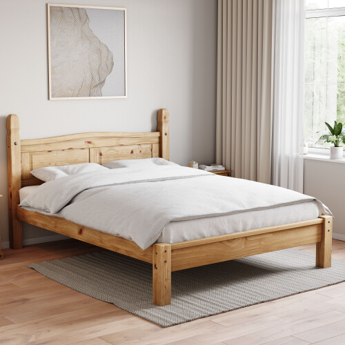 Home Discount (King Size) Corona Bed Frame Low Foot Pine Wood Rustic Wax