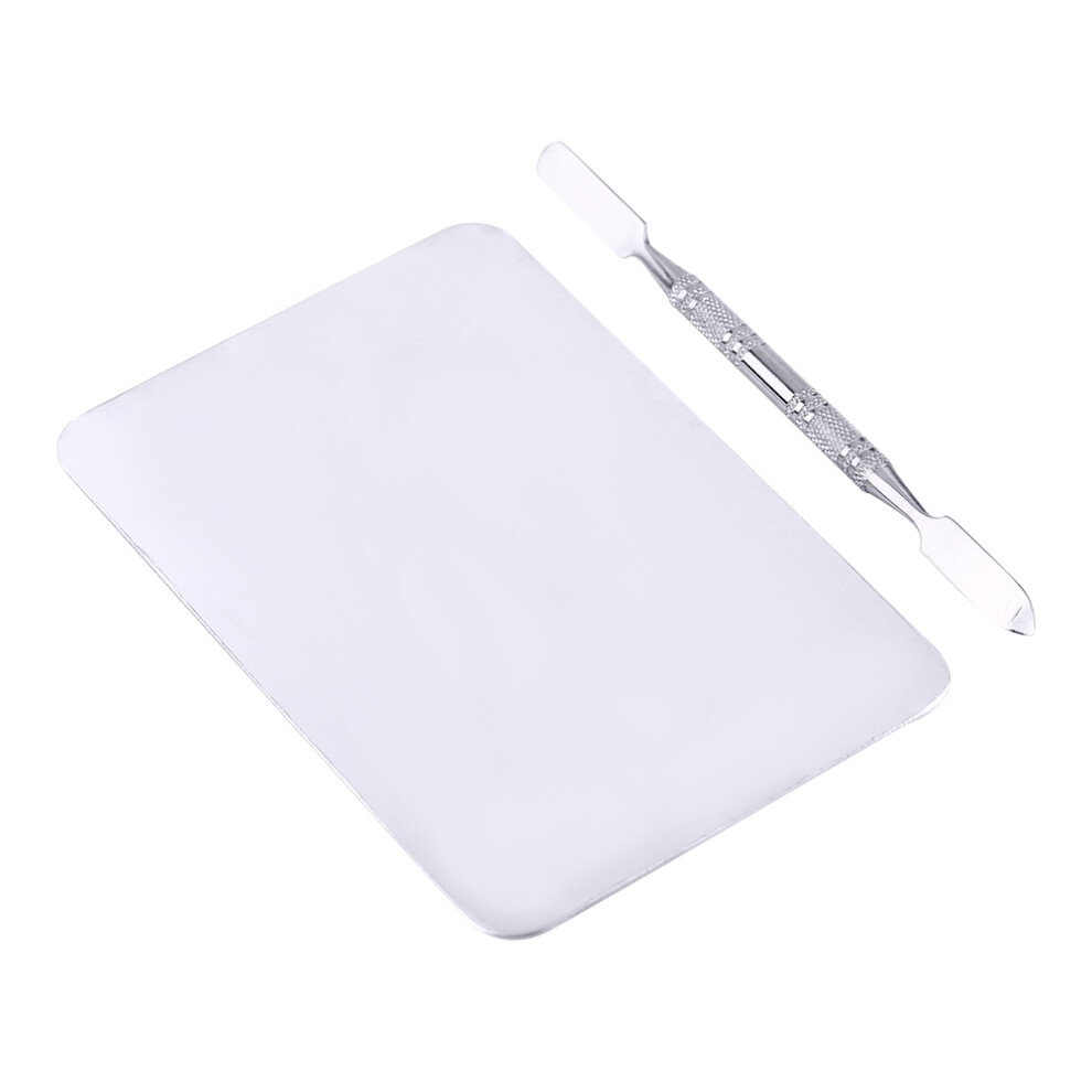 Small Stainless Steel Makeup Palette Rectangle Shape Foundation Mixing Plate Tools With Spatula