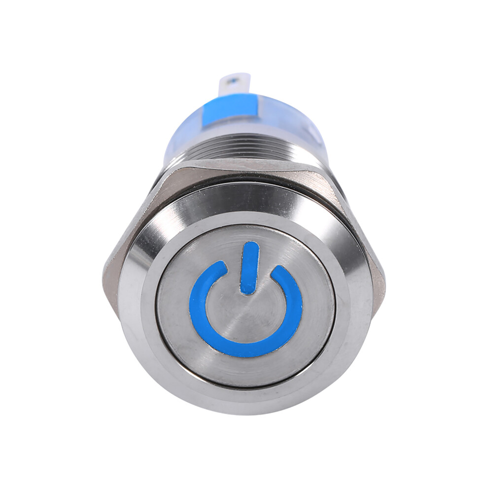 19Mm 12Vâ24V Waterproof Stainless Selflocking Latching Push Button Power Switch Blue Led 7611324471105