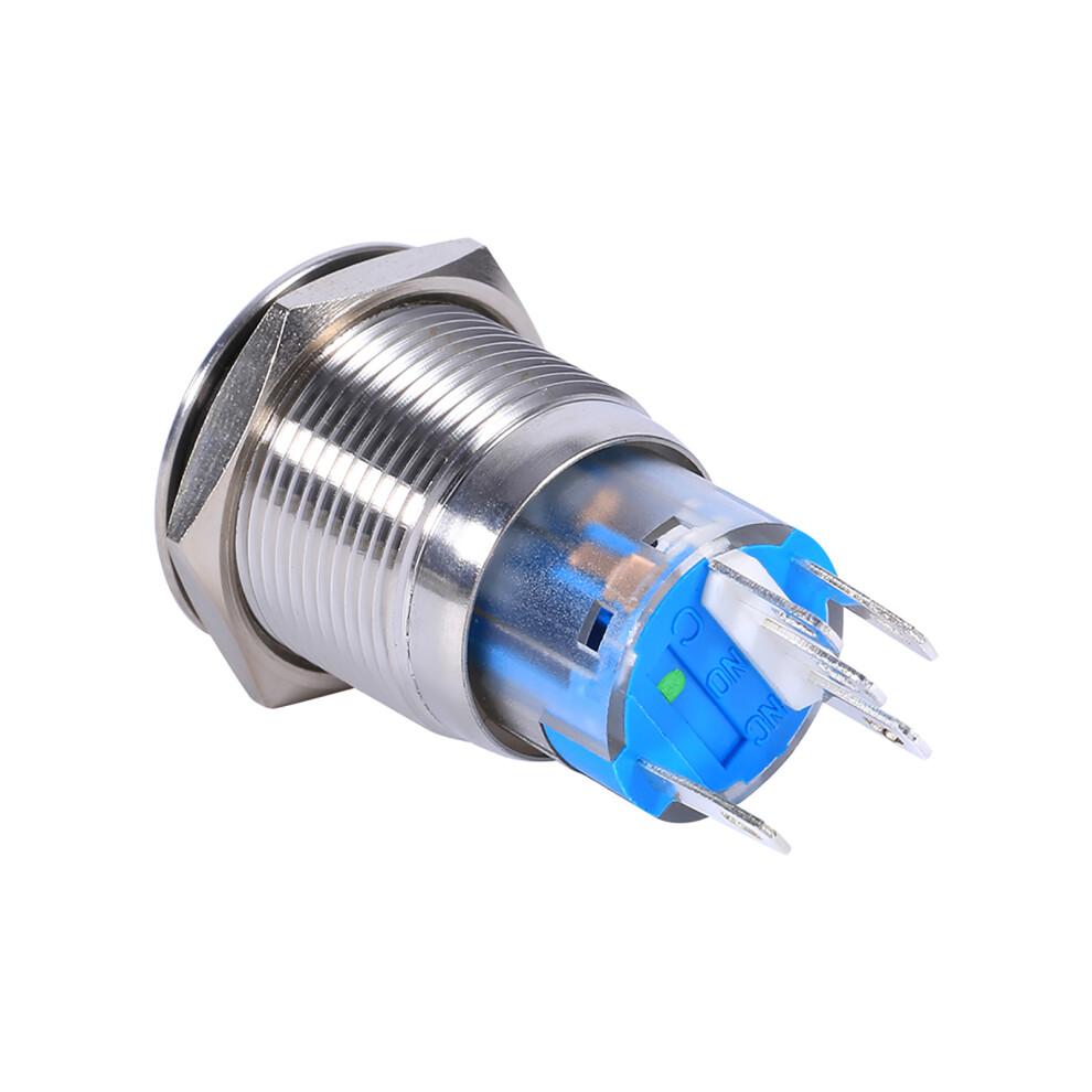 19Mm 12-24V Waterproof Stainless Selflocking Latching Push Button Switch Led Green 6931324471136